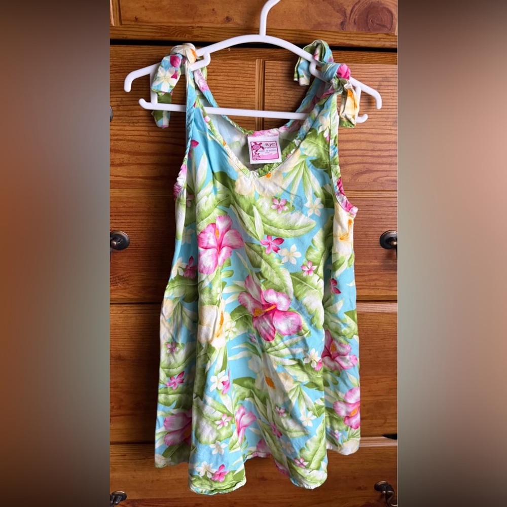 Girls Flared Tank Hawaiian Dress in Watercolor Hibiscus size 5